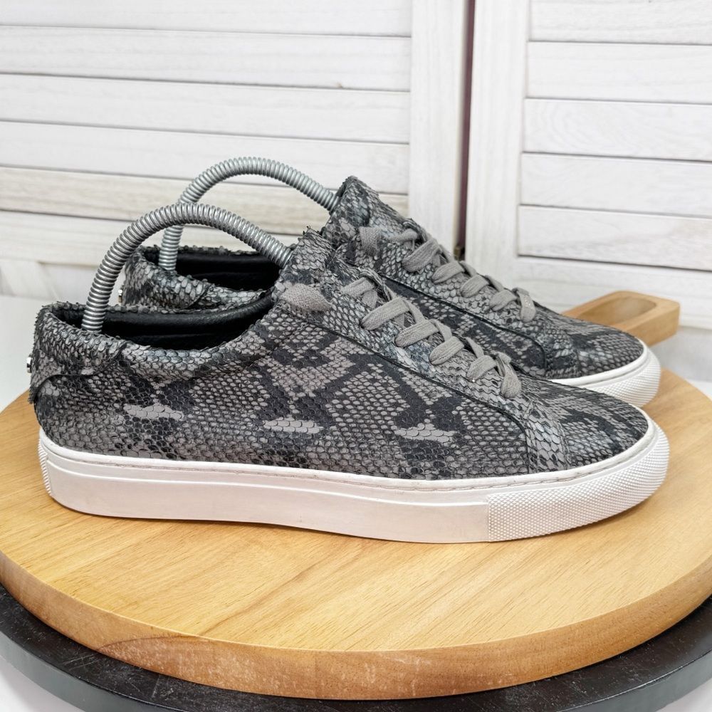 J/Slides Lacee Leather Snake Lace Up Sneakers Dark Grey 9
